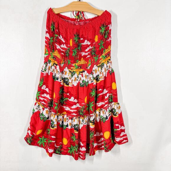 Strapless Halter Tropical Print Dress Floral Tie Waist Medium Beach Resort Wear - Picture 3 of 9